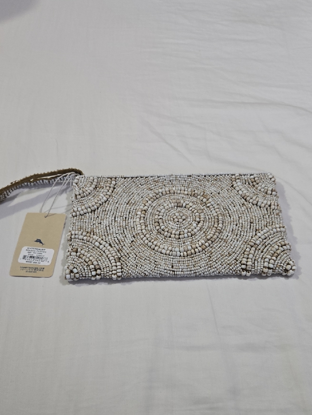 Tommy Bahama Beaded White/natural Wristlet Clutch - Neutral Bead Detail